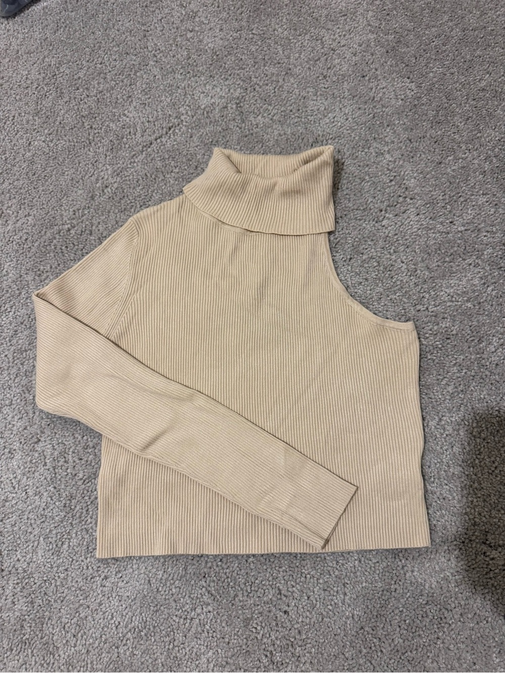 Le Lis Beige One-Shoulder Ribbed Turtleneck Top